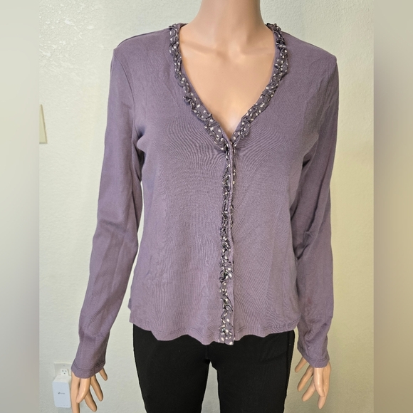 Boden Women's Polka Dots Ruffle Lace Long Sleeve Top Purple Size 14 - Picture 7 of 12
